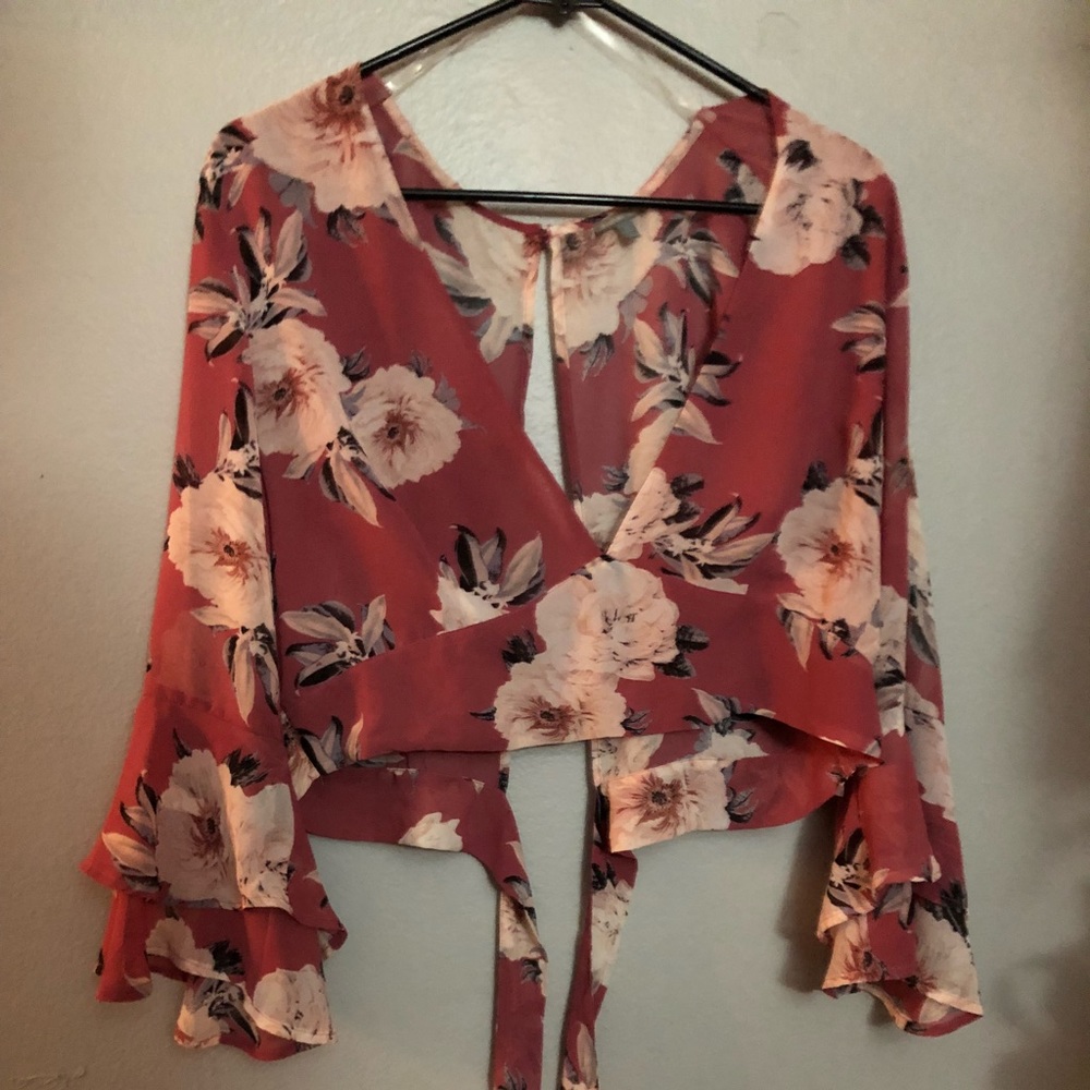 Floral crop top with tie back